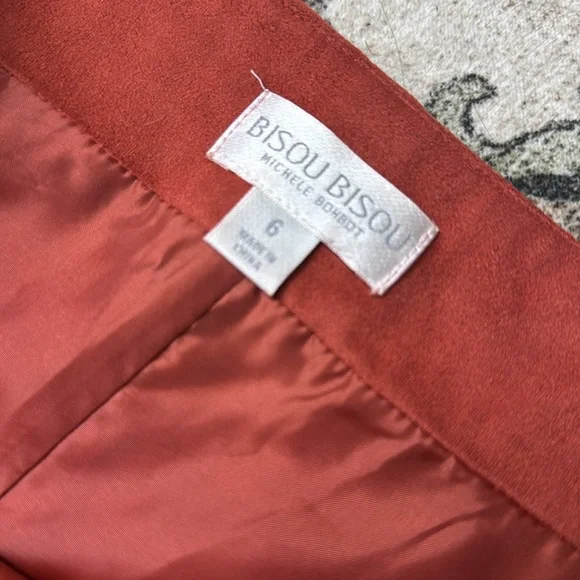 BISOU BISOU Pumpkin Orange Faux Suede Studded Fall Skirt Western SZ 6 - Picture 3 of 5